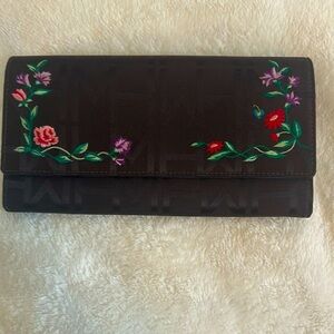 Hanae Mori Flower and Blue Leather Wallet